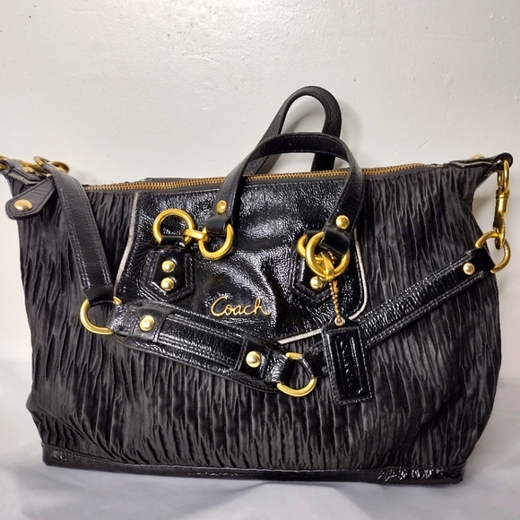Black pleated Coach purse - Picture 1 of 9